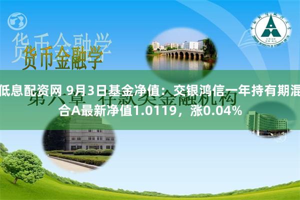 低息配资网 9月3日基金净值：交银鸿信一年持有期混合A最新净值1.0119，涨0.04%